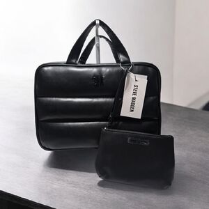 Steve Madden Black Cosmetic Bag with Pouch 12.5"x8.5"x4.5" New With Tags